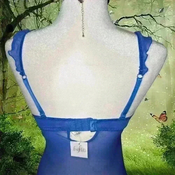 Brand New With Tags Fredericks Of Hollywood Blue Mesh Two piece Slip Dress Set - Picture 6 of 15